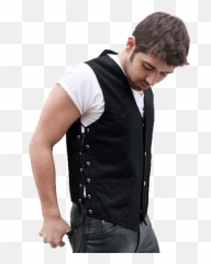 Studded Leather Jacket - Men Denem Motorcycle Vest png