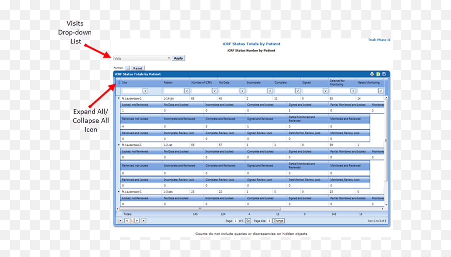 Icrf Status Totals By Patient - Trialmaster Help Horizontal Png,Collapsible Icon