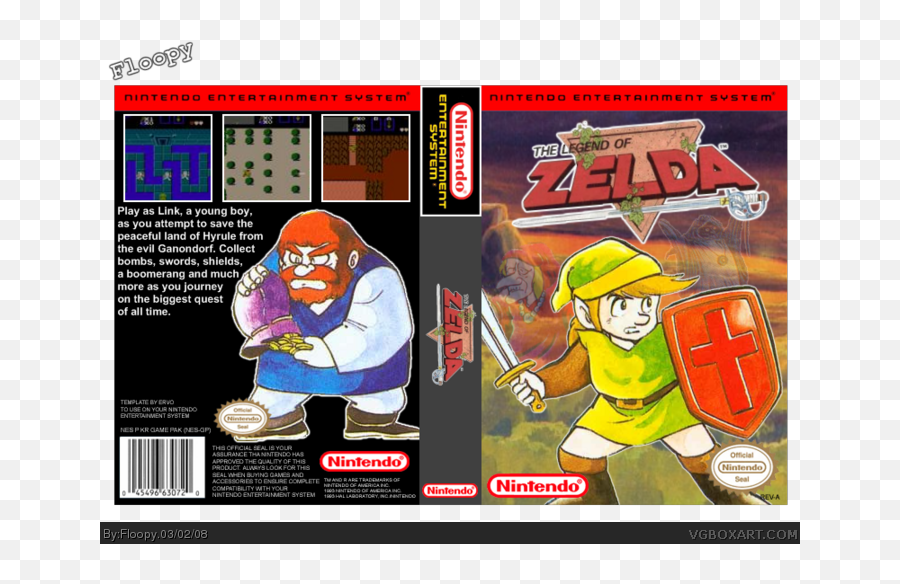 The Legend Of Zelda Nes Box Art Cover By Floopy - Legend Of Zelda Nes Png,Link Zelda Png