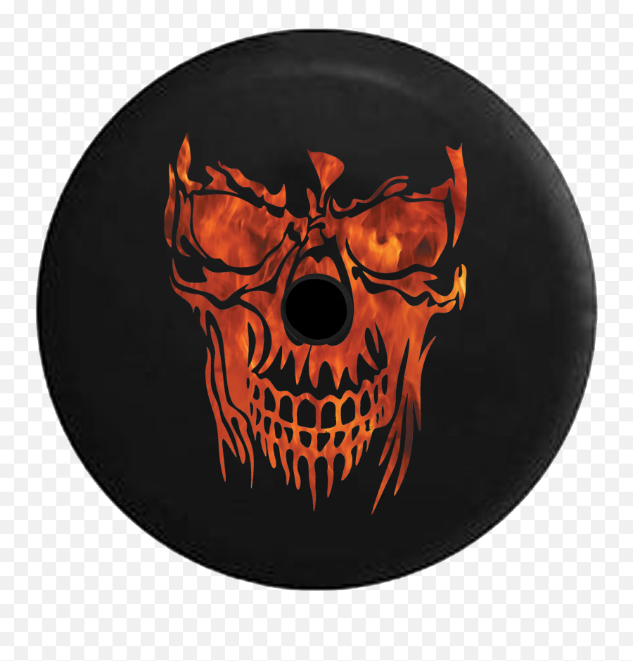 2018 2019 Wrangler Jl Backup Camera Hell And Back Flaming Skull Face Real Fire Spare Tire Cover For Jeep Rv 33 Inch - Walmartcom Sticker Png,Real Fire Png