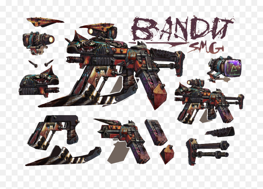 Sandbox Banditsmgv2breakdown - Borderlands 2 Concept Art Borderlands 2 Bandit Weapons Png,Borderlands 2 Logo Png