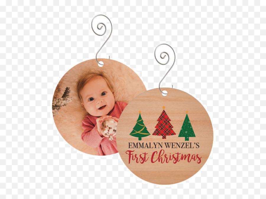 First Christmas Round Wood Ornament - Trees Christmas Tree Png,Christmas Pattern Png