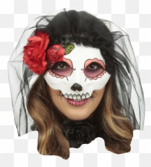 Catrina With Veil Colored 12 - Halloween Costume Png,Catrina Png