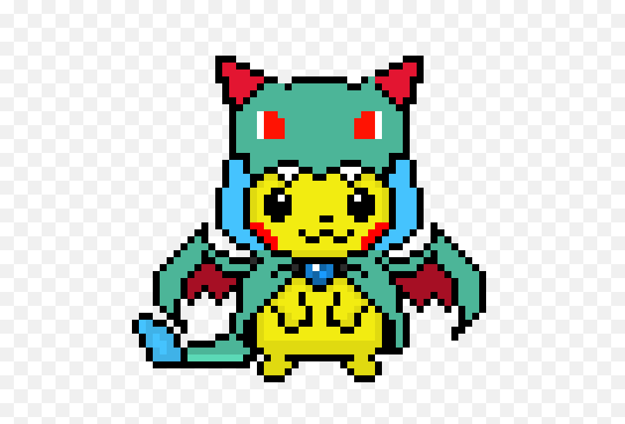 Pikachu With Shiny Mega Charizard X Costume - Cute Pokemon Mega Charizard X Pixel Art Png,Cute Pokemon Png