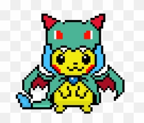 Pikachu With Shiny Mega Charizard X Costume - Cute Pokemon Mega Charizard X Pixel Art Png,Cute Pokemon Png