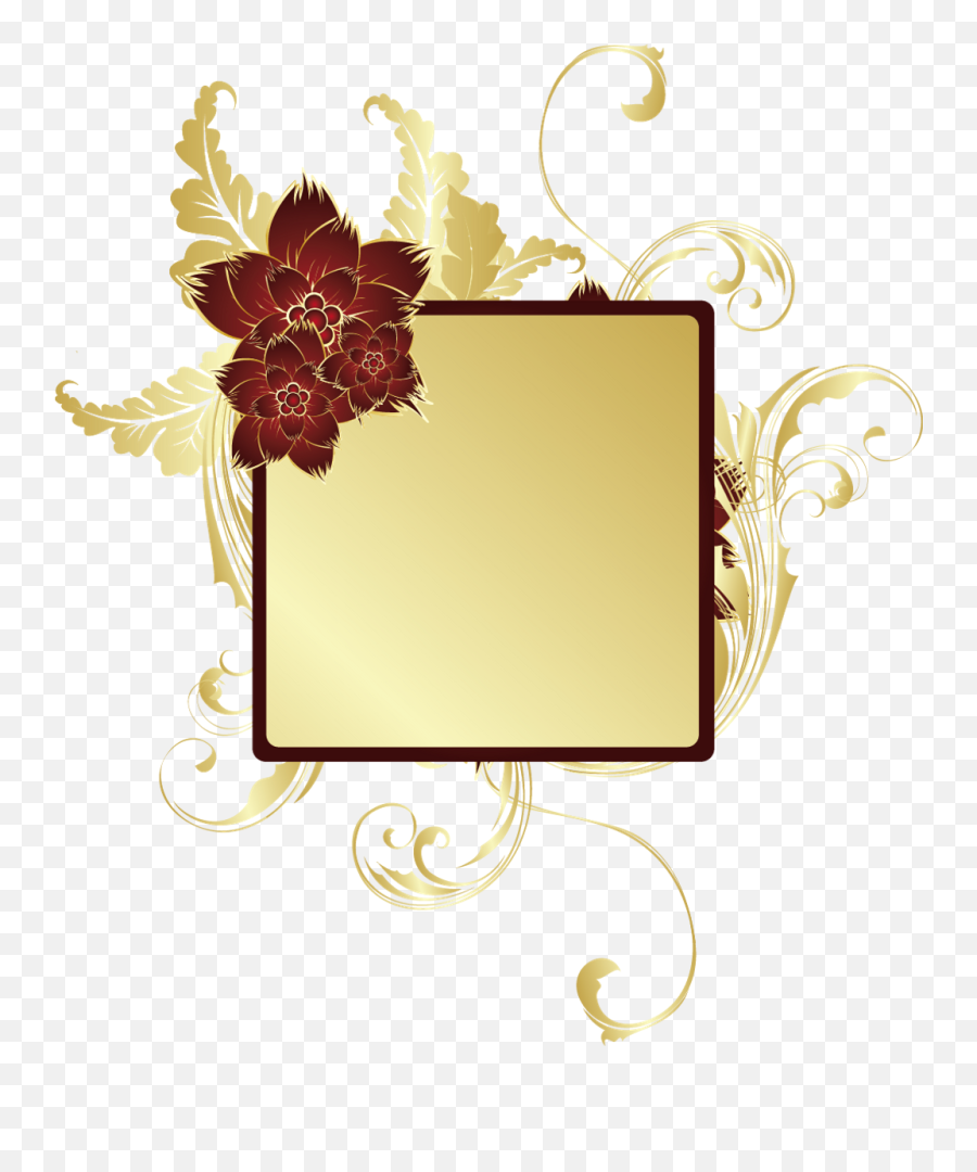 Gold Swirls Redflower Flowers Goldleaves Frame Header - Portable Network Graphics Png,Gold Flowers Png
