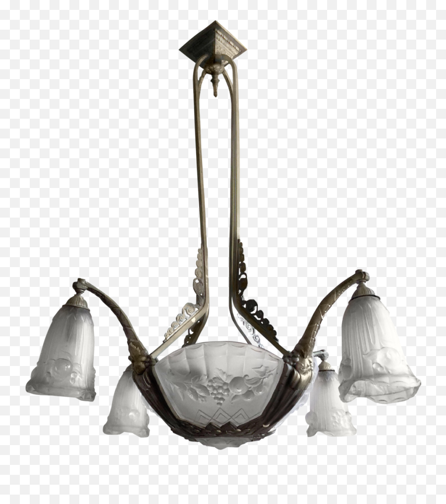 French Art Deco Ash Pressed Glass And Bronze Chandelier By Pierre Gilles 1920 U2014 Otto Binx - Ceiling Fixture Png,Art Deco Png
