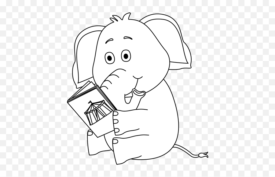 Elephants Clip Art - Animals Reading Cartoon Black And White Png,White  Elephant Png - free transparent png images 