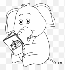 Elephants Clip Art - Animals Reading Cartoon Black And White Png,White Elephant Png
