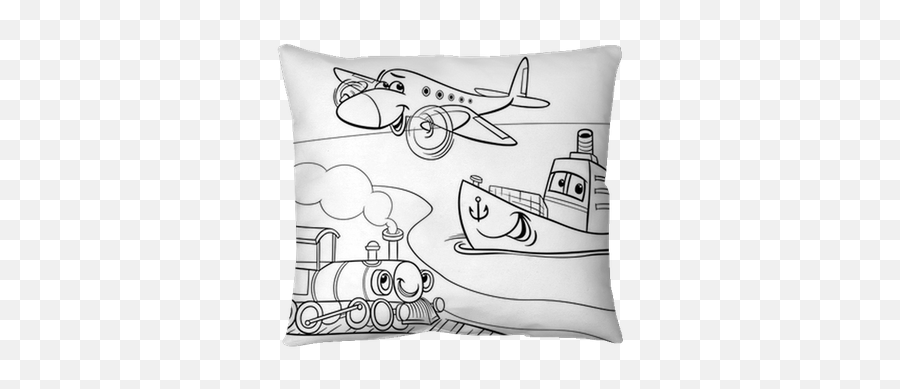 Pillow Cover Plane Ship Train Cartoon Coloring Page - Pixersus Car Boat Plane Coloring Page Png,Aircraft Planes Coloring Page Icon