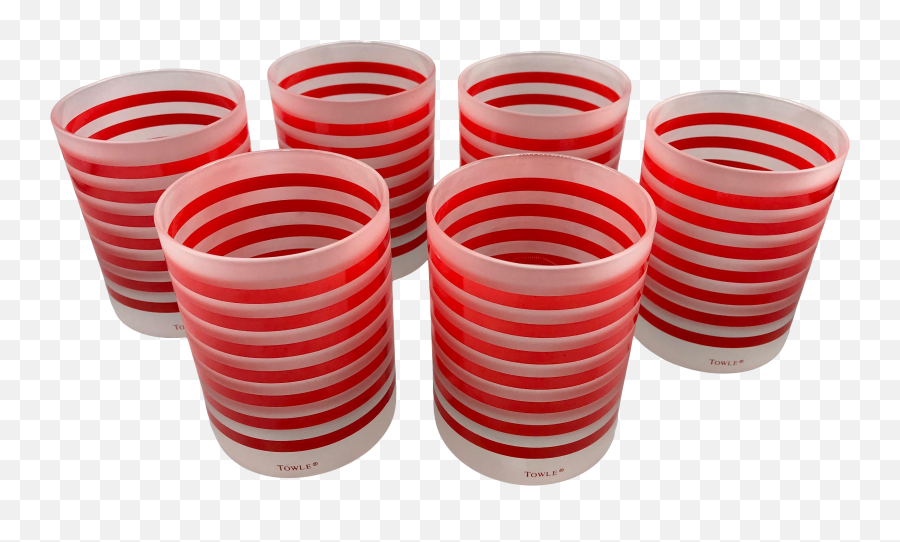 Vintage Towle Post Modern Whiskey Glasses Frosted Red Stripes - Set Of 6 Cup Png,Beer Pong Icon