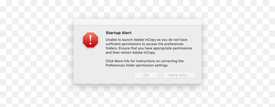 Unable To Launch Indesign - Horizontal Png,Permissions Icon