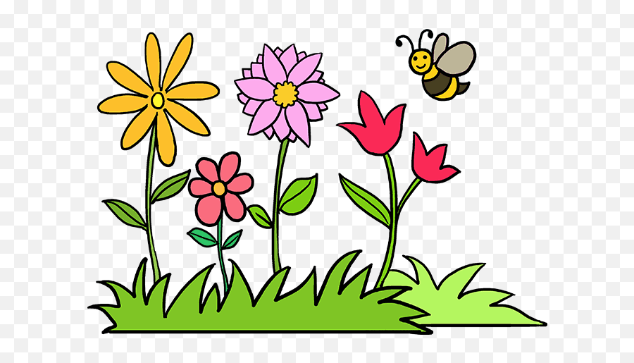 How To Draw A Flower Garden - Really Easy Drawing Tutorial Garden Flowers Drawing Png,Flower Garden Png