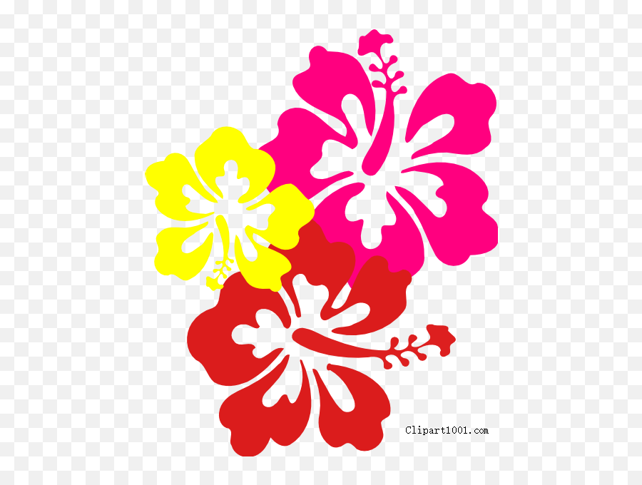 Download Hd Free Hawaiian Flower Clip Art Three Flowers - Hibiscus Clip Art Png,Hawaiian Flowers Png