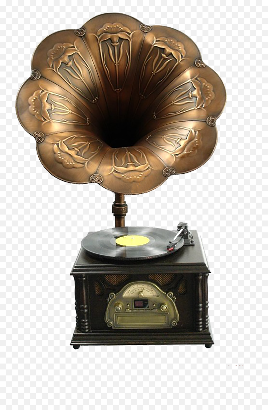 Download Hd Golden Vintage Metal Record - Old Record Player Transparent Png,Phonograph Png