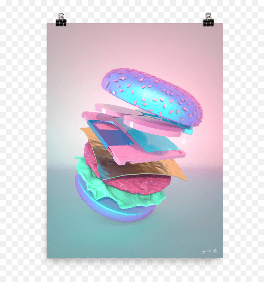 Burger With Floppy Disk Art Print By Pastelae - Vaporwave Burger Png,Floppy Disk Png