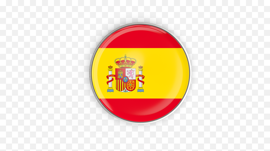 Round Button With Metal Frame - Spain Flag With Country Png,Spain Flag Png