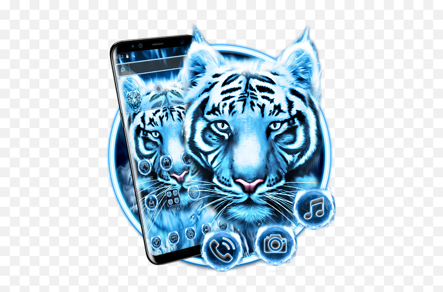 Blue White Flaming Cool Tiger Theme Apk 114 - Download Apk Portable Communications Device Png,Flaming Star.png Icon