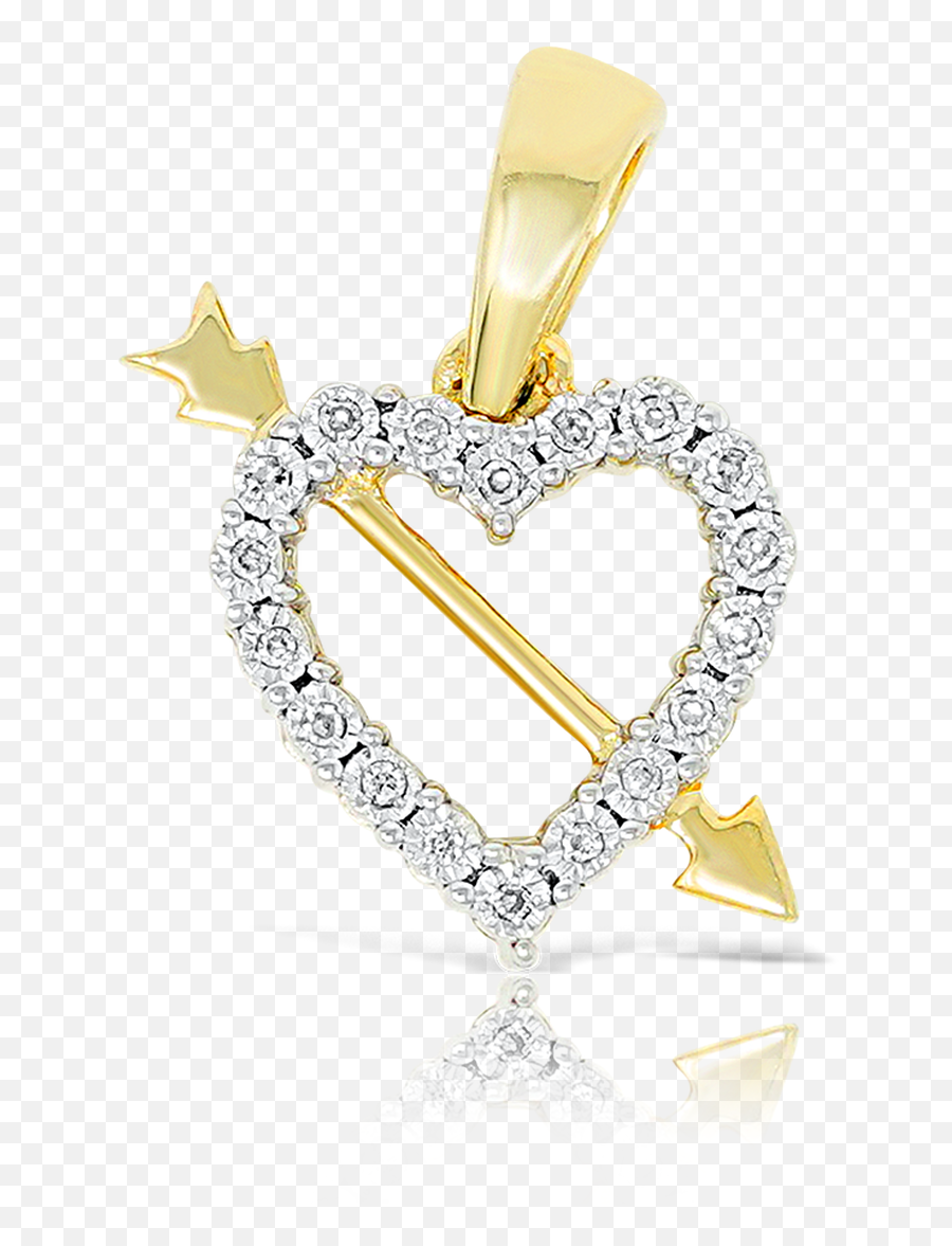 10k Yellow Gold Heart Arrow Pendant 004ct With Chain - Locket Png,Gold Arrow Png