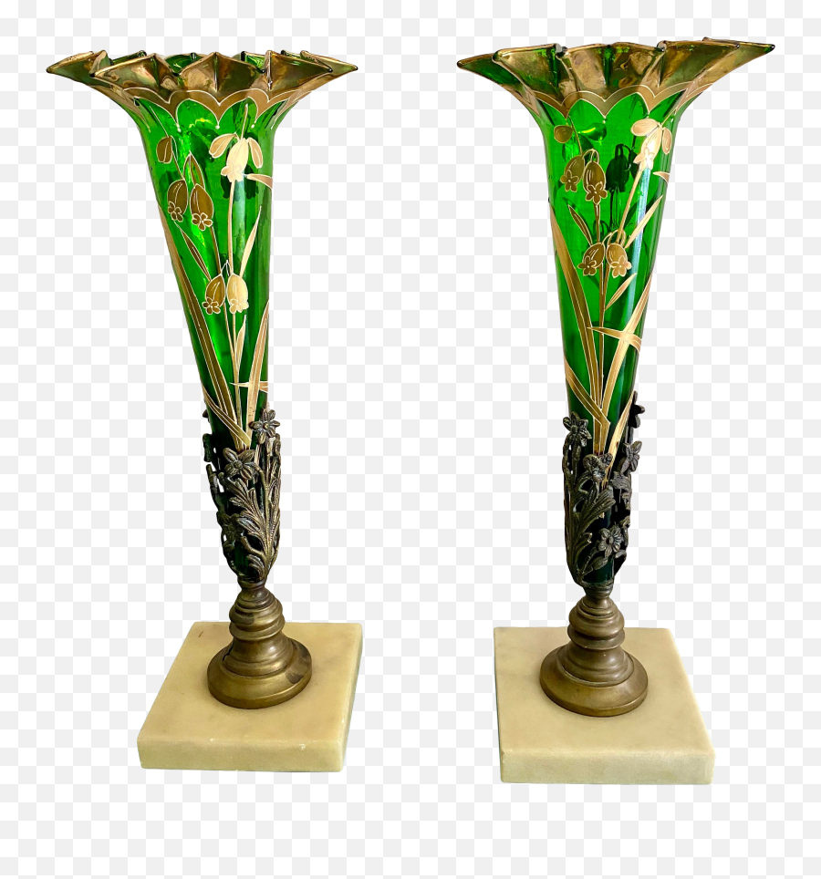 Emerald Green Bohemian Epergne With Gold Overlay - A Pair Decorative Png,Gold Overlay Png