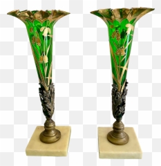 Emerald Green Bohemian Epergne With Gold Overlay - Pair Decorative png