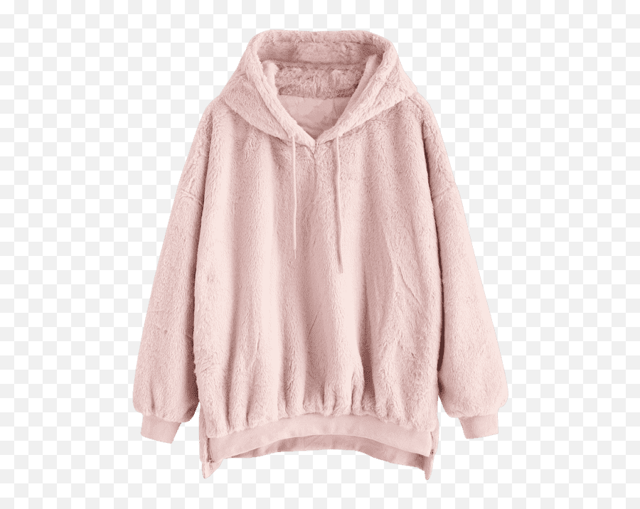 Zipper Embellished Faux Fur Hoodie - Pig Pink One Size A Long Sleeve Png,Sweatshirt Png