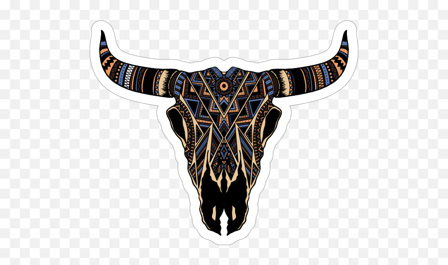 Painted Bull Cow Skull With Horns Sticker - Bull Skulls With Horns Png,Cow Head Icon