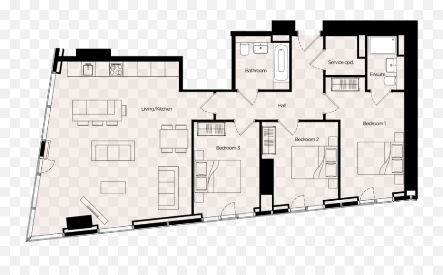South Tower 3 Bed Apartments U2014 Deansgate Square - Floor Plan Png,Bedroom Png