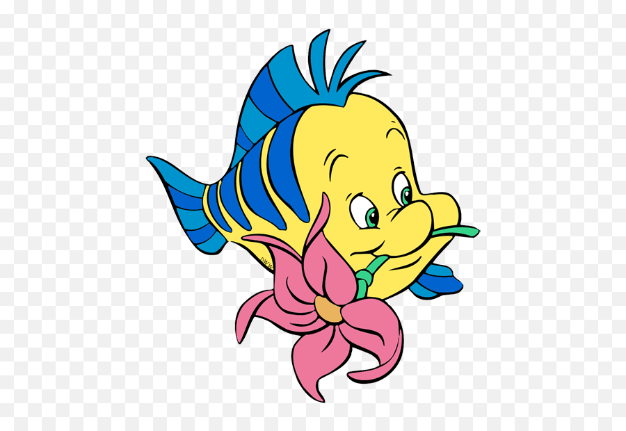 Png Clipart Royalty Free Download - Flounder Little Mermaid With Flower,Flounder Png