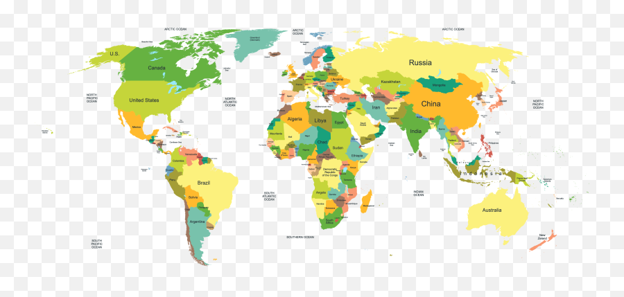 Download Free World Vector Area Map Image Icon - Color World Map Vector Png,Map Icon Vector Free