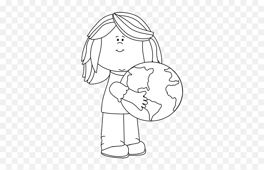 White Girl Hugging Earth Clip Art - Boy Hugging Earth Clipart Black And White Png,Globe Png Black And White