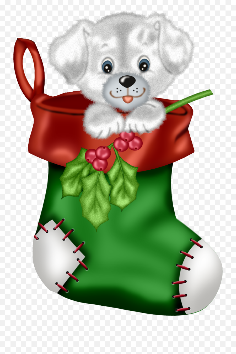 Green Stocking With Puppy Png Clipart - Cute Christmas Stockings Clipart,Puppy Clipart Png