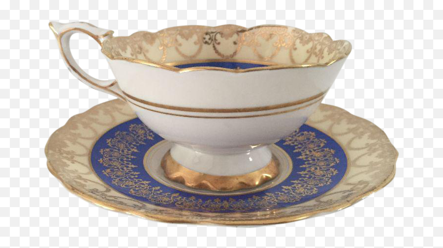 Vintage Royal Stafford English Bone China Blue Gold Teacup U0026 Saucer - Tea Cup Png Transparent Vintage,Tea Cup Png