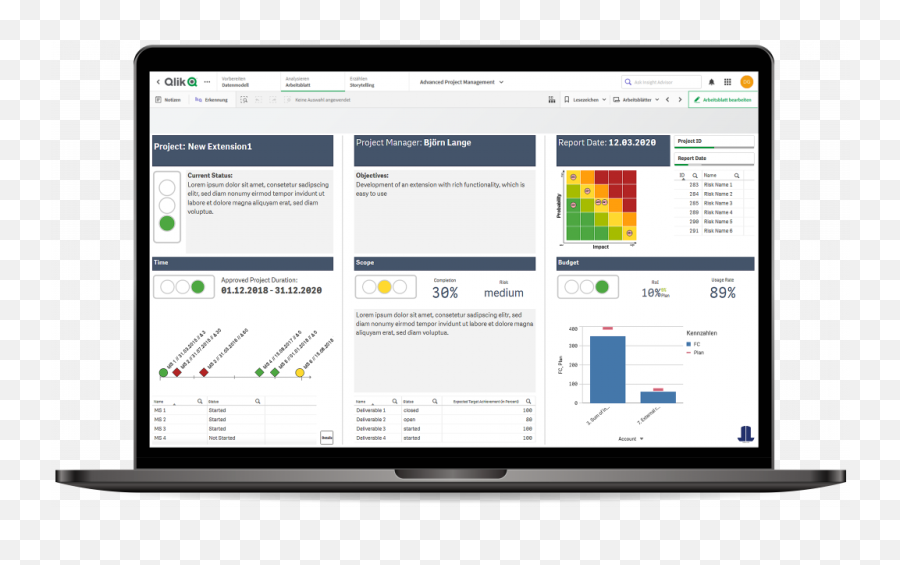 Project Management Dashboard Qlik Sense - Leaplytics Analise De Dados Restaurantes Png,Project Status Icon