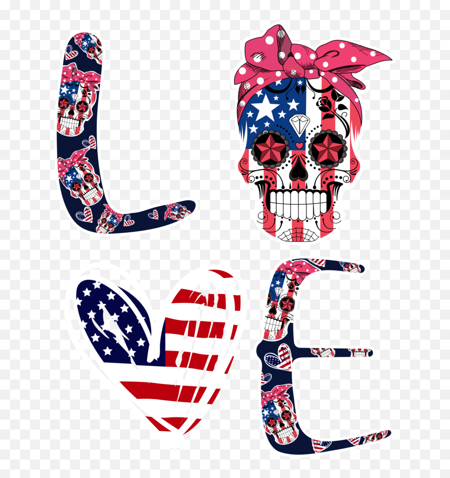 Love Skull American Flag White Peace Skulls Happy Birthday 4th Of July Merica Usa My Country Pride Png - Clip Art,Skulls Png
