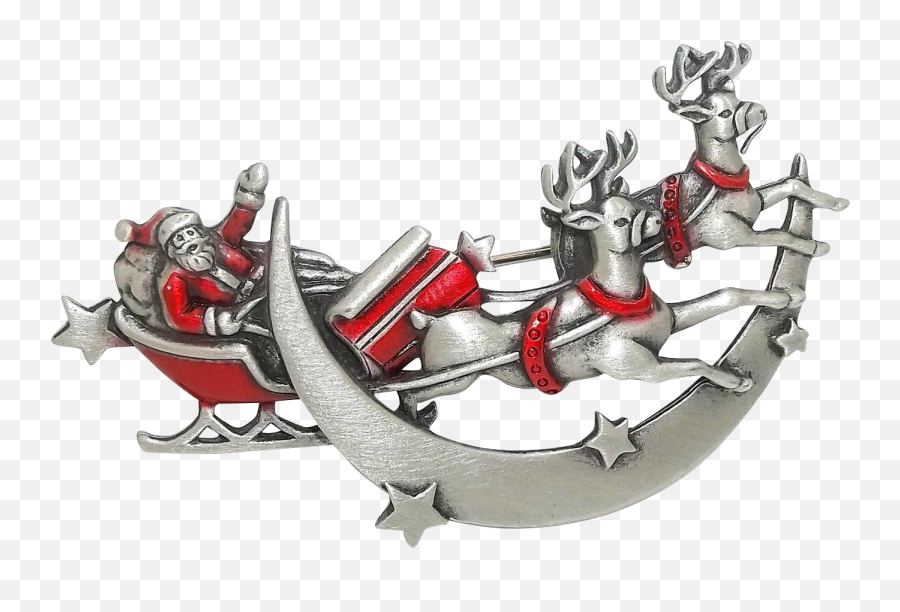 Download Hd Santa Sleigh Reindeer - Santa Sleigh Reindeer Christmas Brooch Png Transparent,Santa Sleigh Transparent Background
