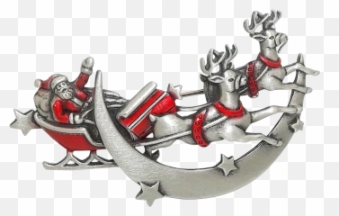 Download Hd Santa Sleigh Reindeer - Christmas Brooch Png Transparent