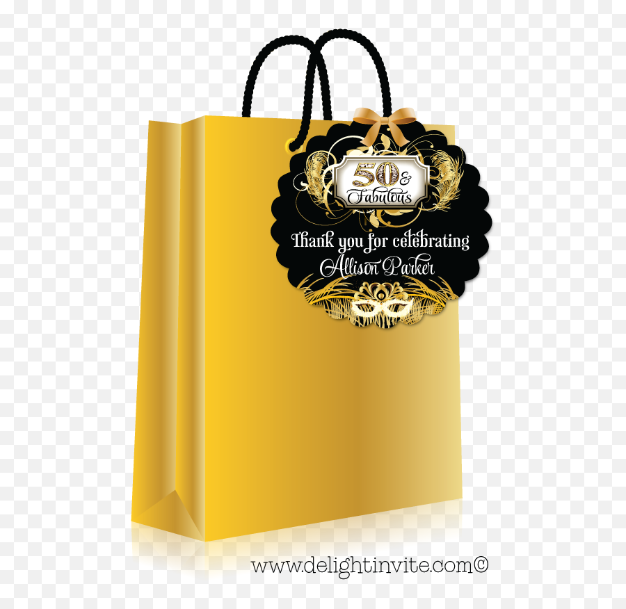Black 50th Birthday Favor Tags - Gold Shopping Bag Png,50th Birthday Png