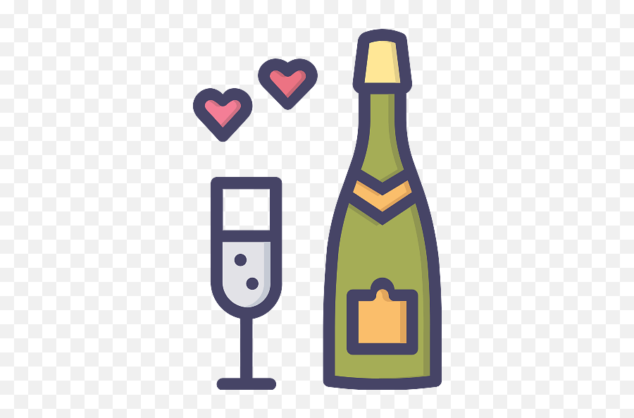 Champagne Glass And Bottle Love Icon Transparent Png - Stickpng Icon,Bottle Of Wine Icon Transparent