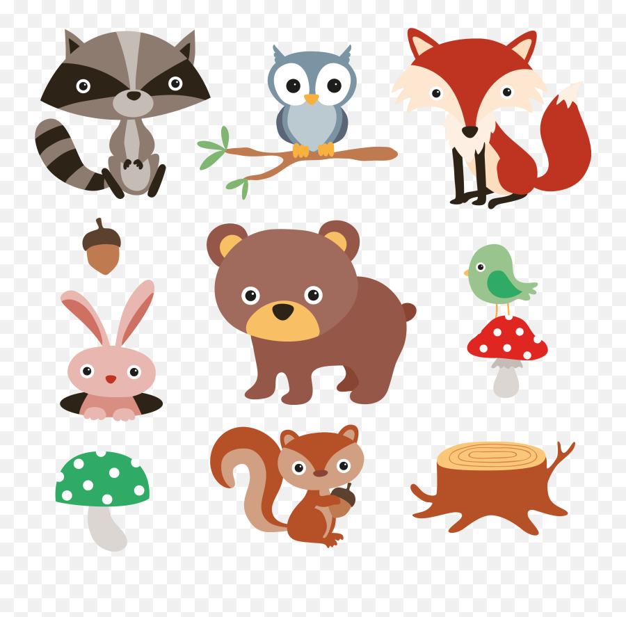 Download And Plants Animals Squirrel Material Vector Forest - Woodland Tribal Animals Png,Forest Clipart Png