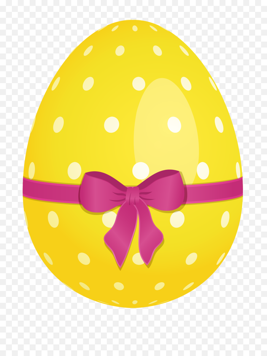 Yellow Dotted Easter Egg With Pink Bow - Clipart Easter Egg Png,Easter Egg Transparent