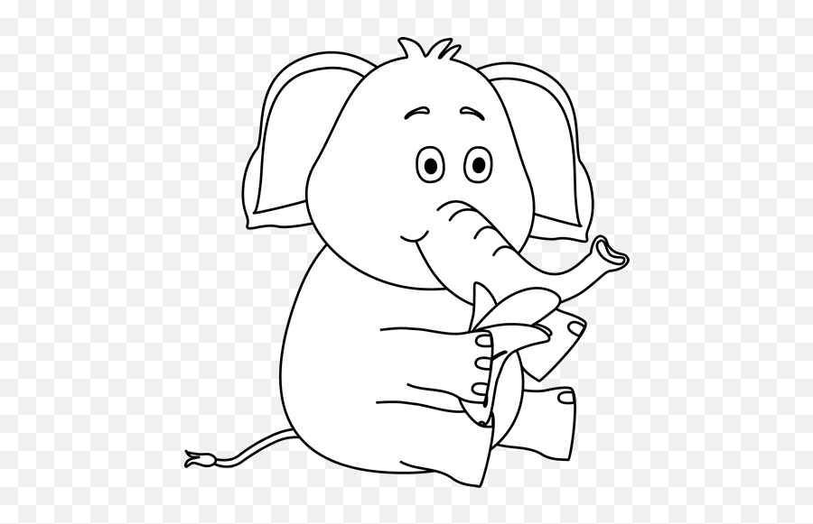 Download Black And White Elephant Eating A Banana Clip Art - Cute Ice Cream Clipart Black And White Png,White Elephant Png
