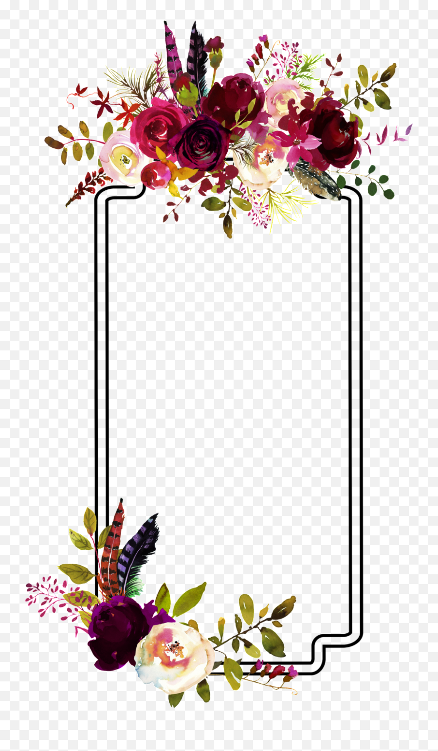 Fashion Flower Border Decoration Vector - Flower Watercolor Burgundy Flowers Png,Watercolor Border Png