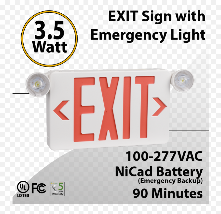 Exit Sign With Emergency Light 90 Minute Discharge 35w Battery - Exit Sign Png,Exit Sign Png
