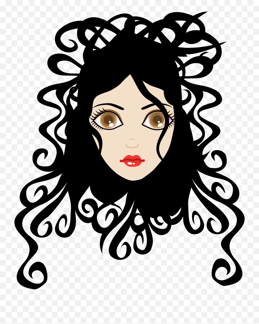 Clip Art Of Fashionable Curly Haired Girl Free Image - Black And White Curly Hqir Png,Curly Line Png