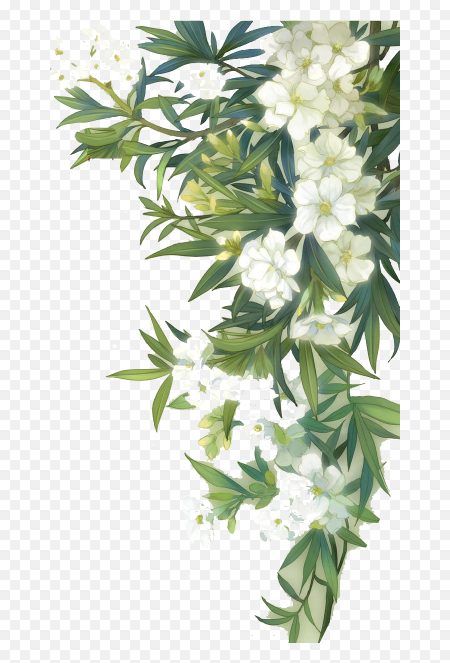 And Familiar Leaves Watercolour Green Blooming Wild - Green White Flowers Png,Green Flower Png