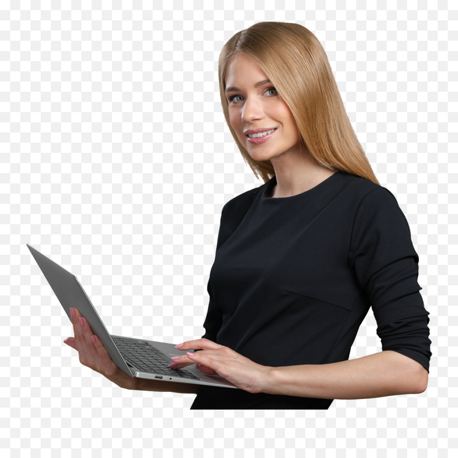 Download Business Woman Holding Laptop Dressed In Black - Sitting Png,Black Woman Png