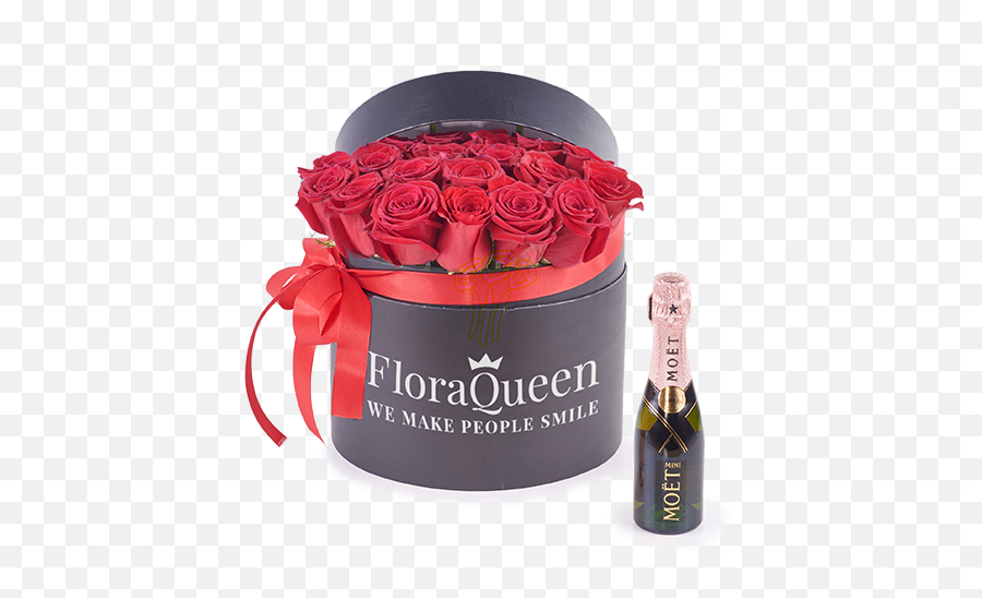 20 Red Roses And Mini Moët Rose In A Box Delivered Home - Bukiet Roz I Moet Png,Moet Png