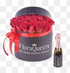 20 Red Roses And Mini Moët Box Delivered Home - Bukiet Roz I Moet png
