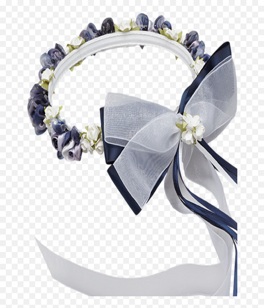 Navy Blue Floral Crown Wreath Handmade With Silk Flowers Satin Ribbons U0026 Bows Girls - Floral Crown For Flower Girl In Navy Blue Png,Flower Crown Png Transparent